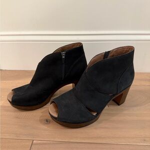 Dansko Black Suede Peep-Toe Heeled Boots